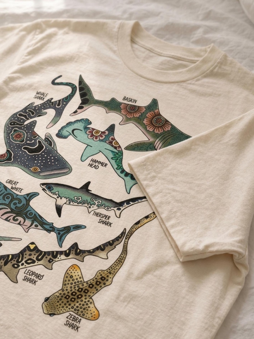 Shark Graphic T-Shirt Natural Ocean Marine Life Illustrated Tre - Picture 2 of 2